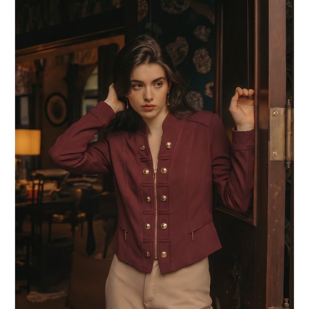 NWT White House Black Market Women's Crop Luxe Stretch Blazer Jacket Burgundy 2